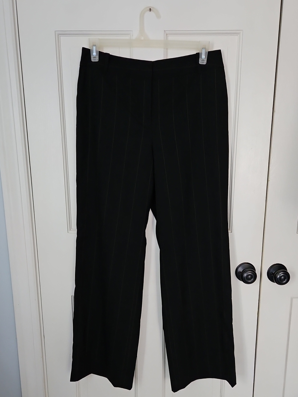 LOFT Laura Black Pinstripe Wide-Leg Trousers
